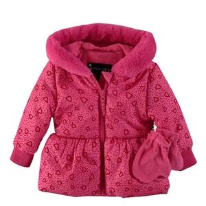 NWT Rothschild Baby Girl’s Peplum Puffer Jacket with Fleece Mittens‎ Warm Winter